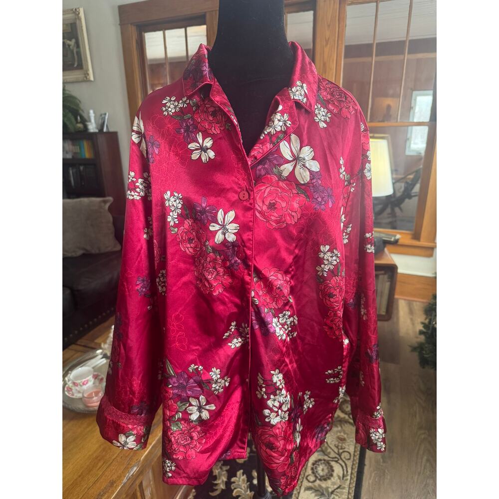 Thalia Sodi Intimates Women’s L Floral Satin Pajama Loungewear Button Top